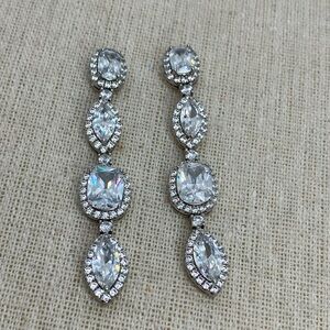 Vtg 925 Sterling Silver Statement CZ Bridal Chandelier Dangle Earrings